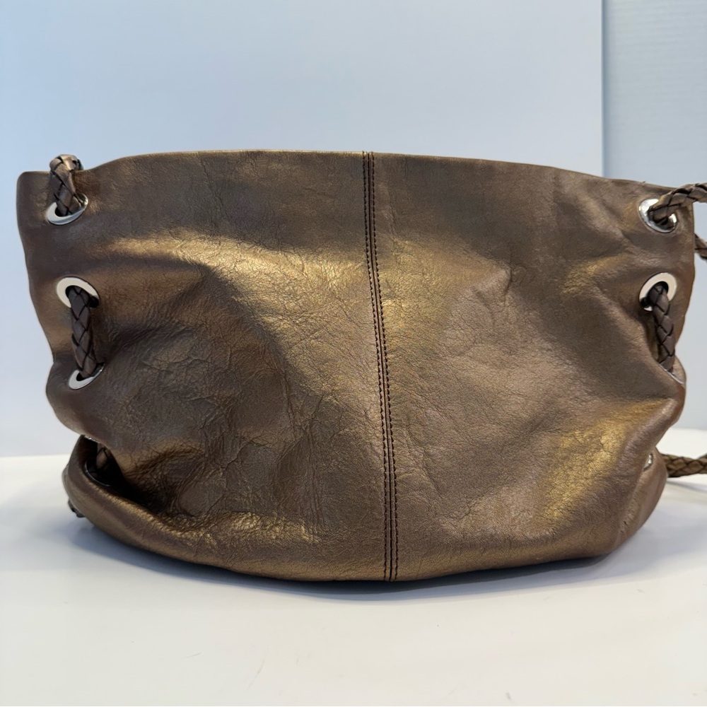 Etienne Aigner Bronze Pebbled Leather Slouchy Hobo Bag Braided Strap - Picture 6 of 16